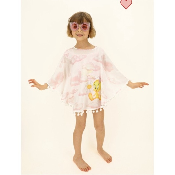 Monnalisa Tweety Cloud Print Muslin Poncho - Picture 1 of 11